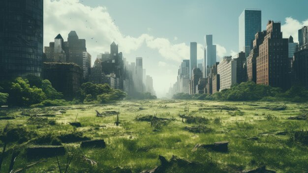 A giant deserted metropolis during the apocalypse