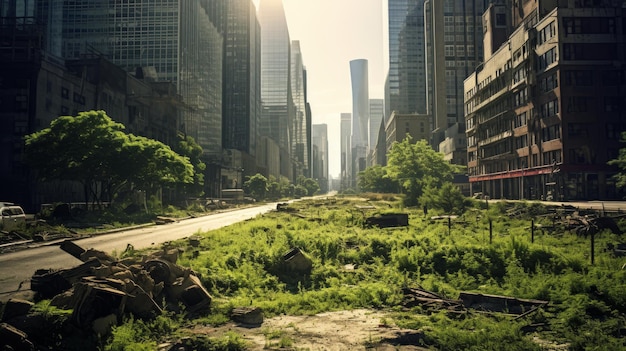 A giant deserted metropolis during the apocalypse