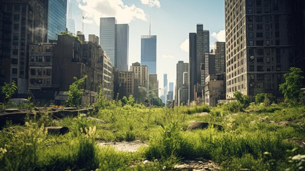 Photo a giant deserted metropolis during the apocalypse destroyed city without people with skyscrapers