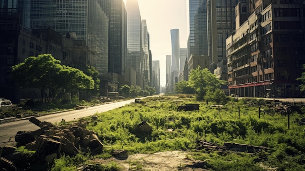 Photo a giant deserted metropolis during the apocalypse