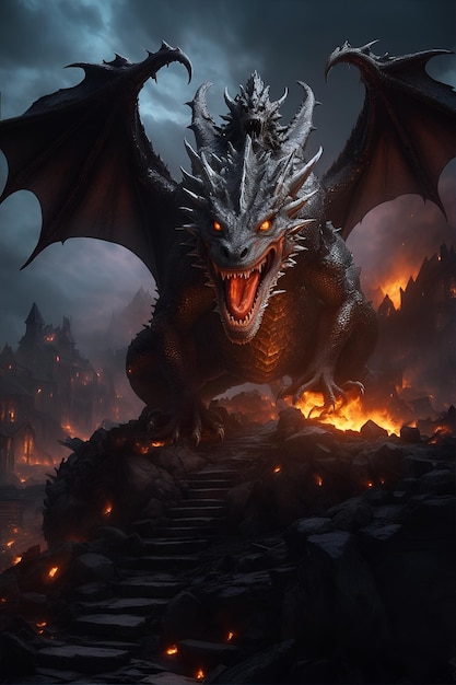 Giant dragon breathing fire