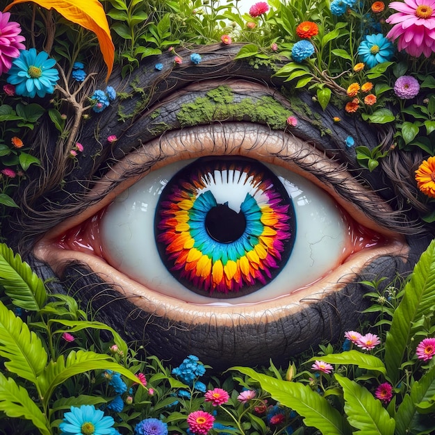 A giant eye under the forest fantasy style highly detailed photography surreal 3d