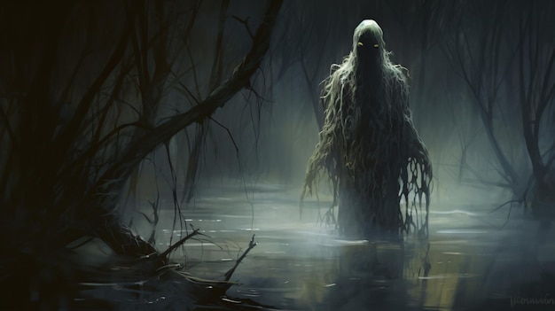 巨大な幽霊が黒い泥の沼で デジタル