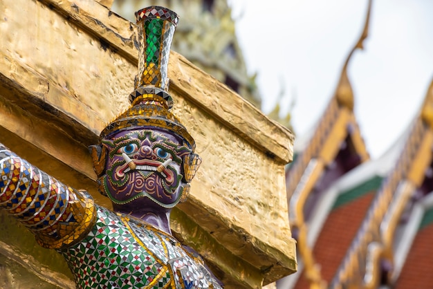 Giant guardian statue in Wat Phra Kaew Grand Palace Bangkok Thailand