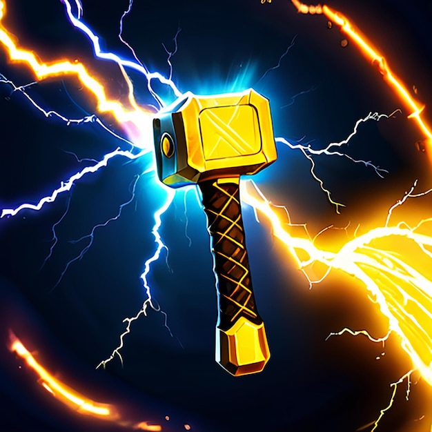 a giant hammer with a lightning bolt on it