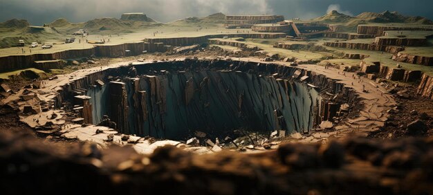 a giant hole is in a landscape in the style of industrial texture