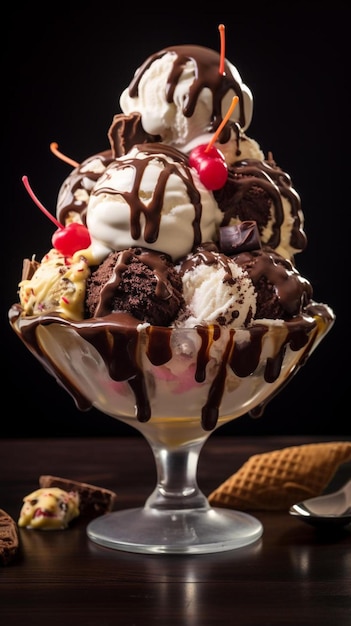 a giant ice cream cone with a red straw hat on it