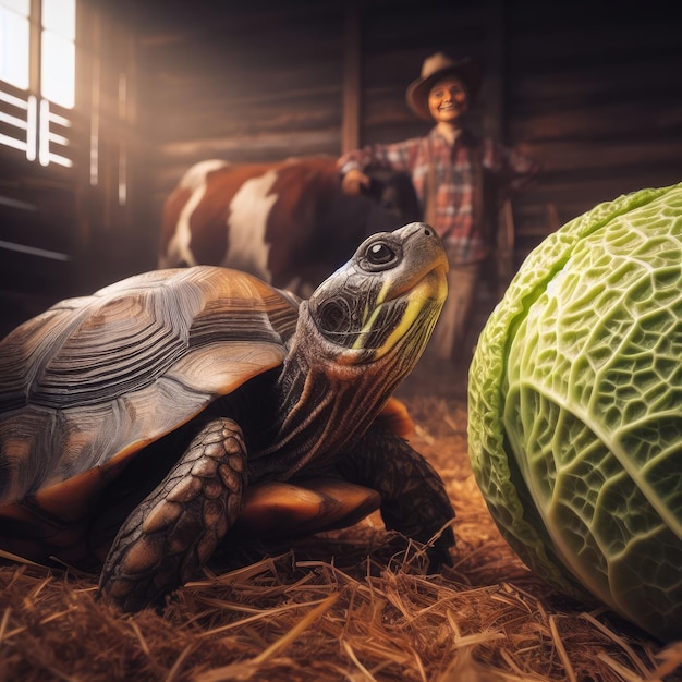 giant islnd turtle and green cabbage