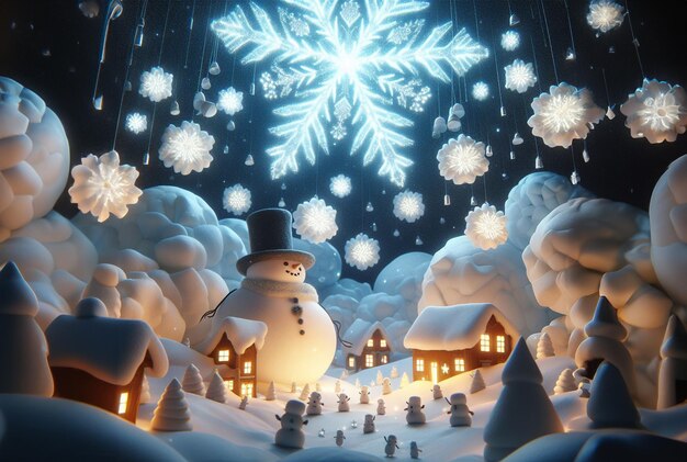 Гигантские светящиеся снежинки вращаются над каждым, неся в себе крошечный мир в крошечной деревне.