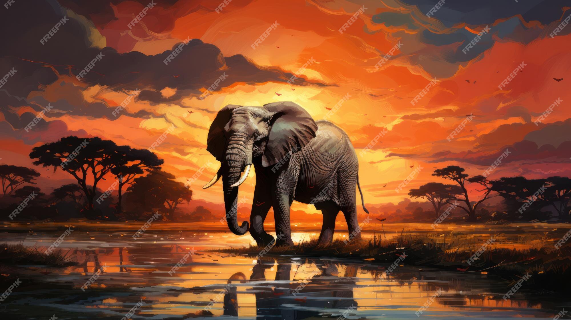 Premium AI Image | Giant Male elephant at sunset