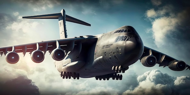 Giant military aircraft flies in the sky AIGenerated