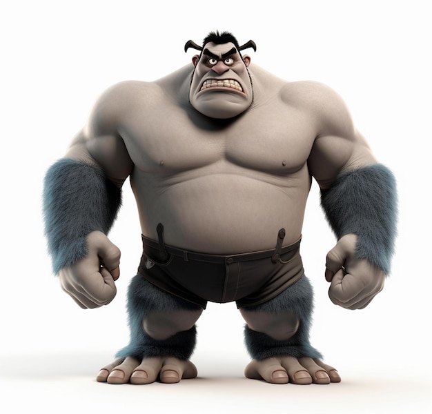 A giant muscular monster character with an angry expression 3d illustration generative ai