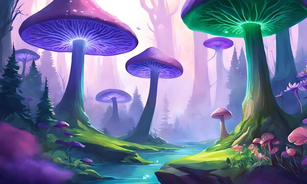 Giant Mushroom Forest scape Fantasiebehang