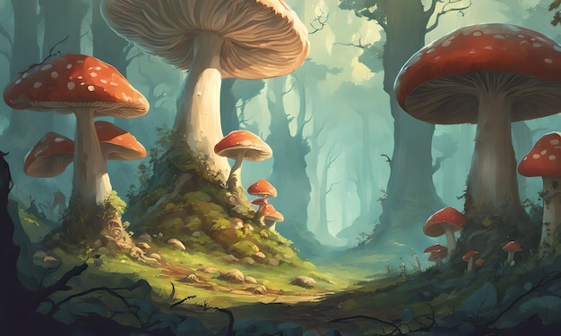 Giant Mushroom Forest scape Fantasy Wallpaper