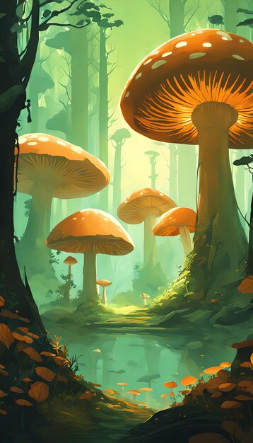 거대한 버섯 숲 풍경 판타지 바탕화면