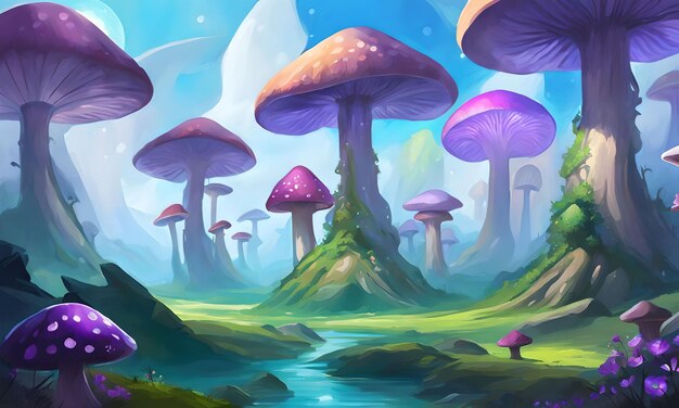 Гигантский грибной лесной пейзаж Фэнтези Обои
