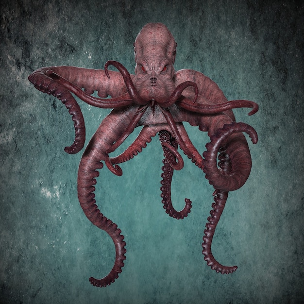 Giant ocean octopus. 3D illustrative