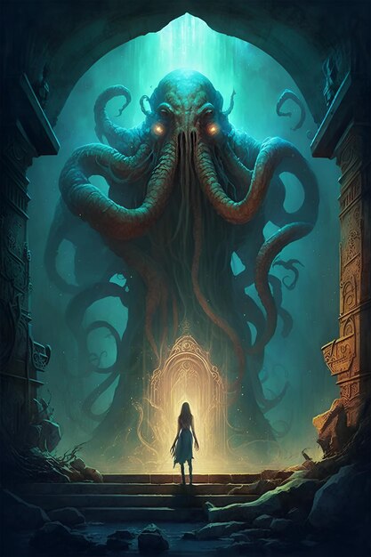 a giant octopus guarding the doorway to the underworld