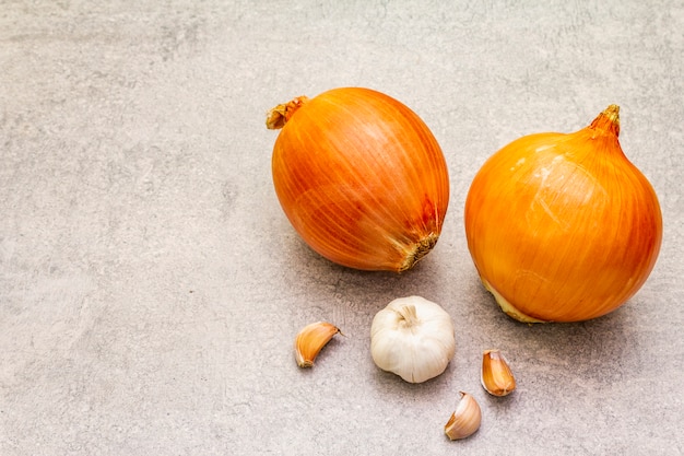 Giant onion bulbs with garlic