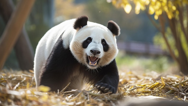 Giant panda in a bamboo field