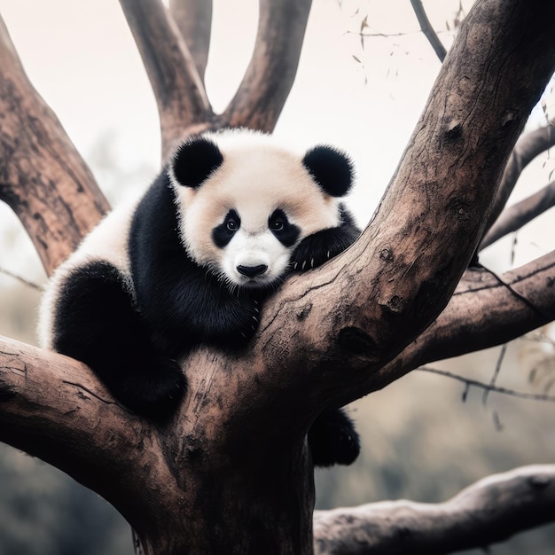 giant panda bear on tree in the forest