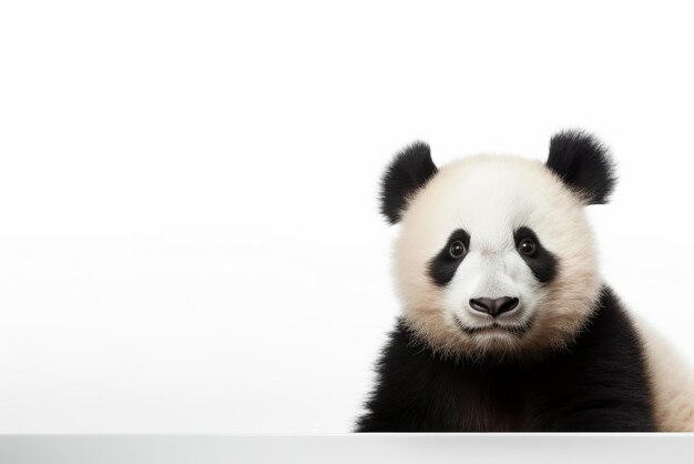 Фото Гигантская панда ест листья бамбука, изолированная на белом фоне.