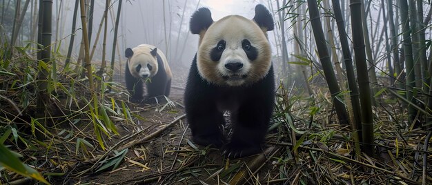 Photo giant pandas bamboo forest