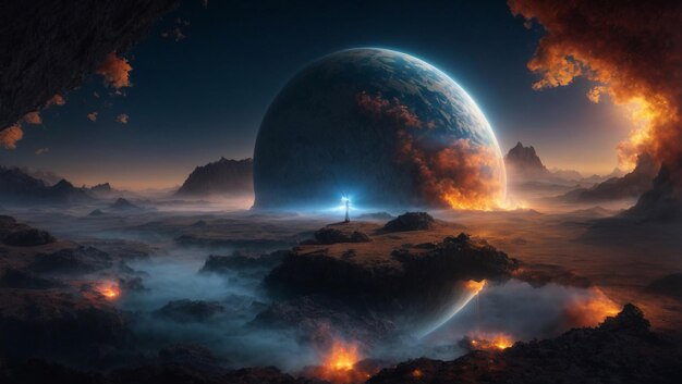 Giant Planet Illuminating a Serene Space Scene