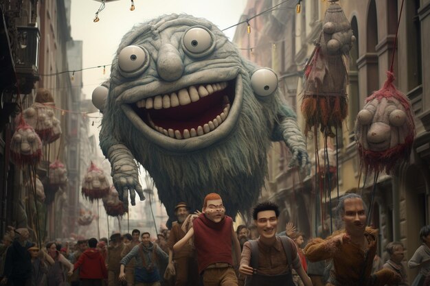 Photo giant puppets parading through the streets