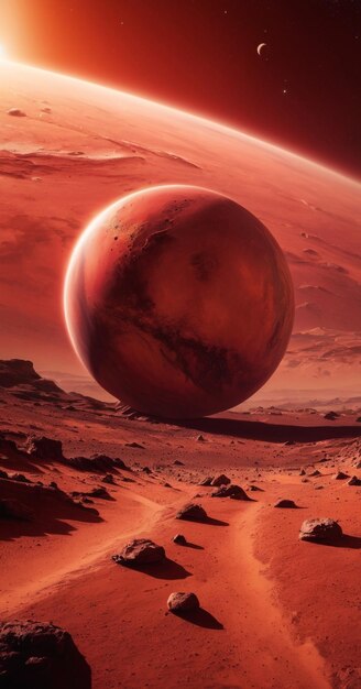 Фото Гигантская красная планета на заднем плане