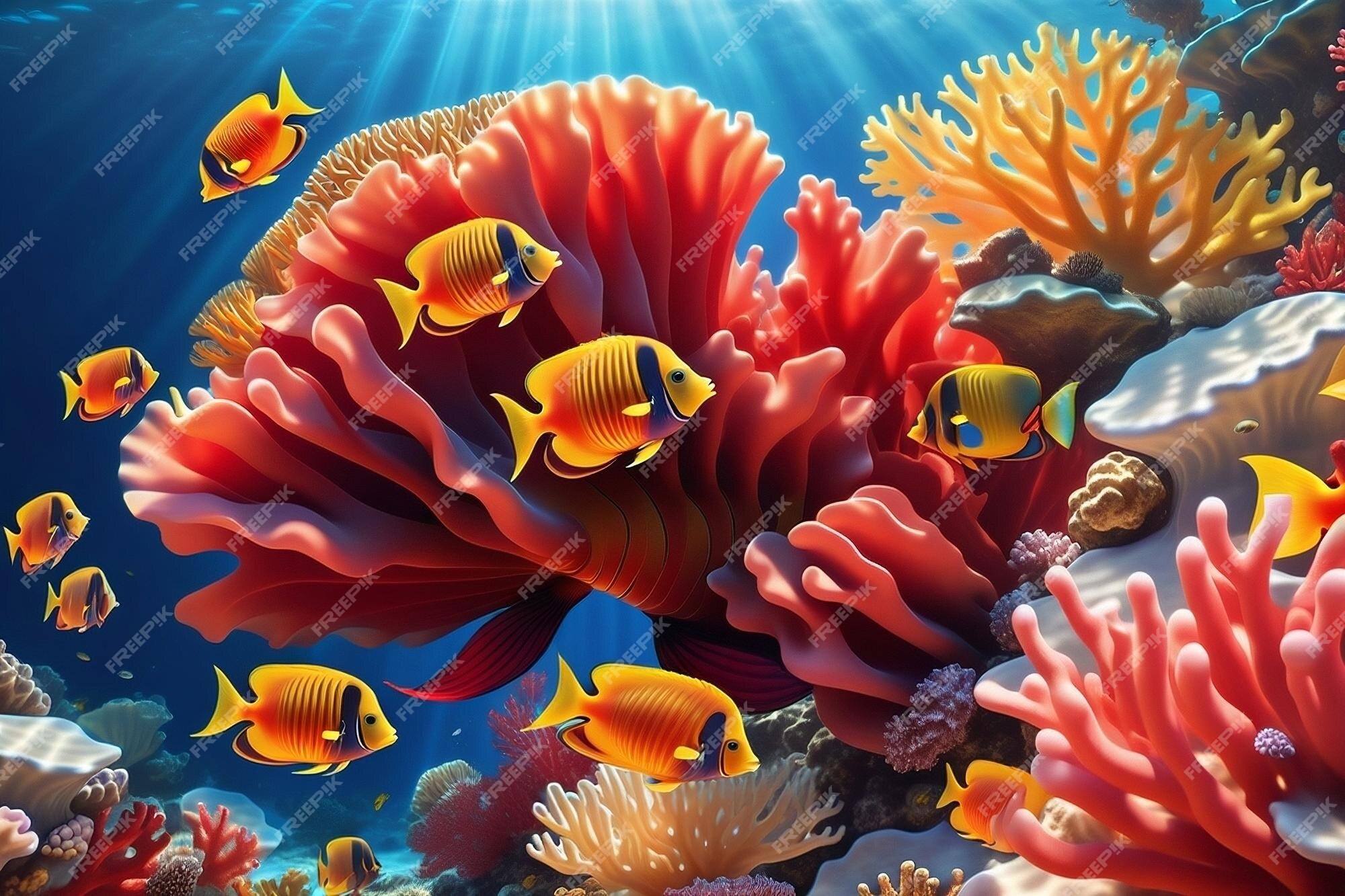 Premium Photo | Giant red and yellow coral reef fish