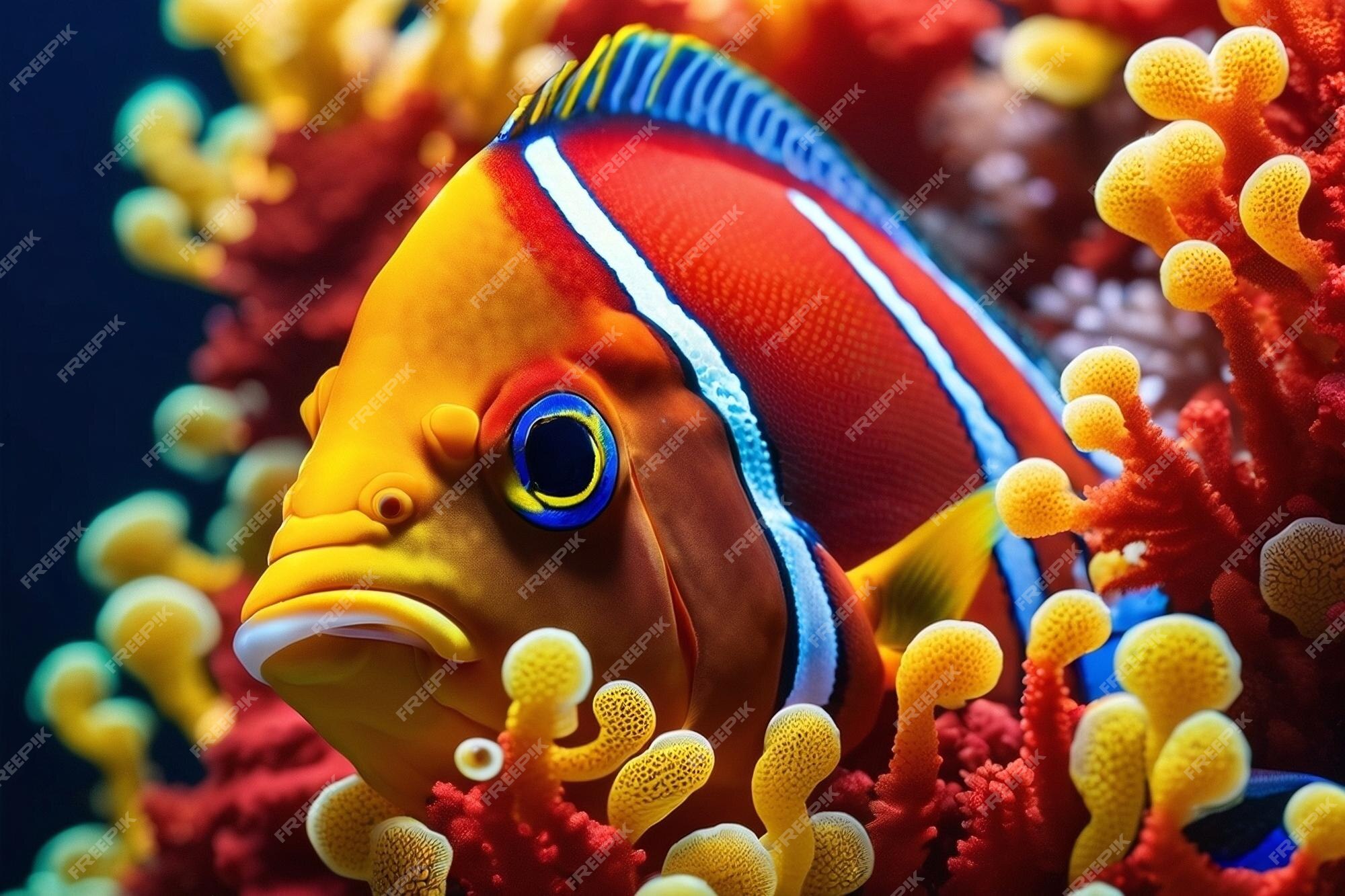 Premium Photo | Giant red and yellow coral reef fish