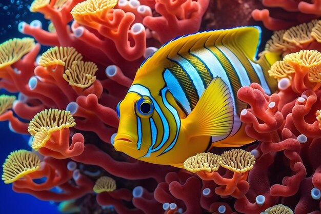 Foto pesci giganti di barriera corallina rossi e gialli