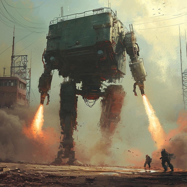 a giant robot that is standing in the dirt