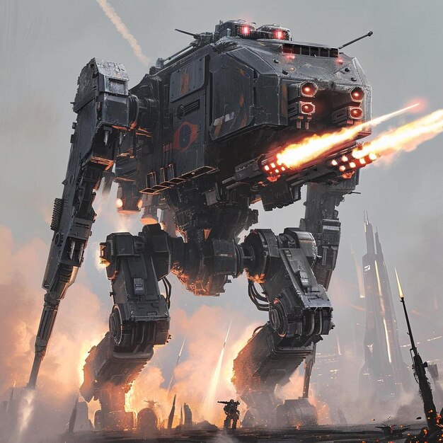 a giant robot with a gun in its hand