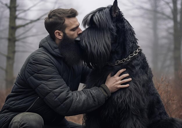 Photo a giant schnauzer and its owner sharing a heartwarming moment of connection