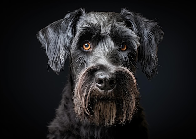 A Giant Schnauzer's soulful eyes gazing at a treat with anticipation