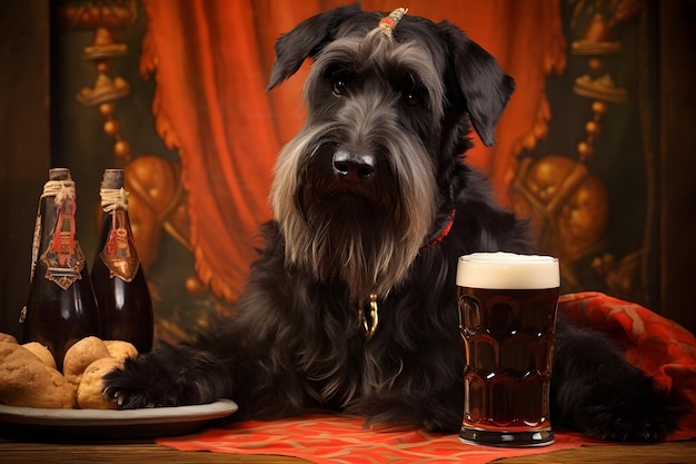 Photo giant schnauzer with a glass of beer illustration
