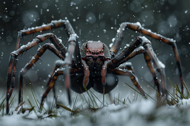 Photo giant spider on snowy ground