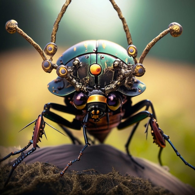 Giant steampunk armored stag beetle macro illustration design