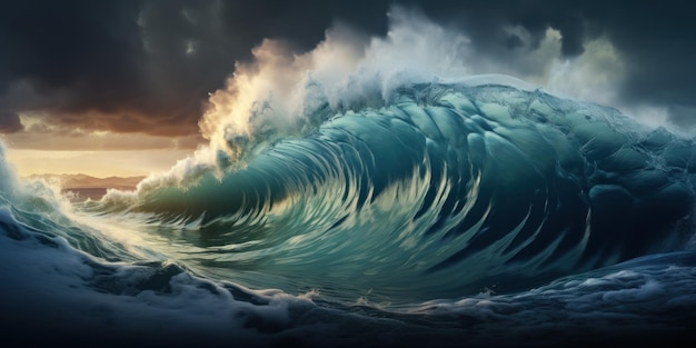 Giant tsunami waves dark stormy sky Perfect Storm Huge waves Tsunami Big waves Generative AI