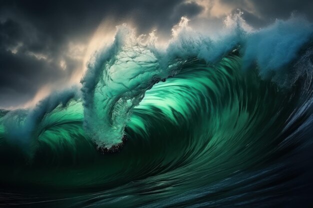 Giant tsunami waves dark stormy sky Perfect Storm Huge waves Tsunami Big waves Generative AI