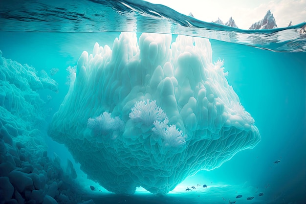 Giant underwater part of floating iceberg similar to beaful corals