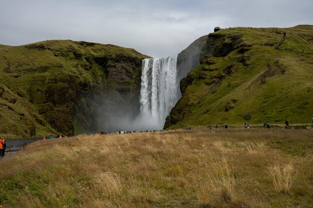 Giant waterfall in the Icelandic valleys