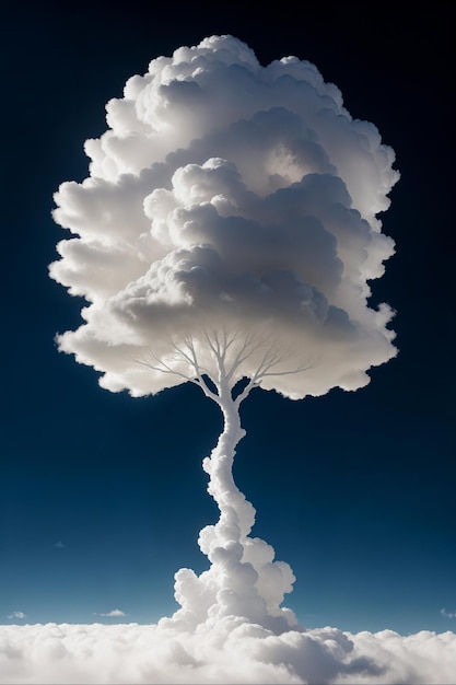 Giant white cloud tree surreal concept