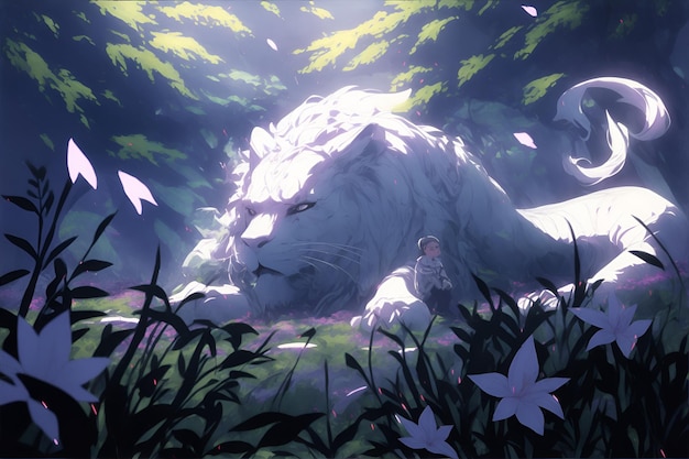 Giant white tiger protecting the nature