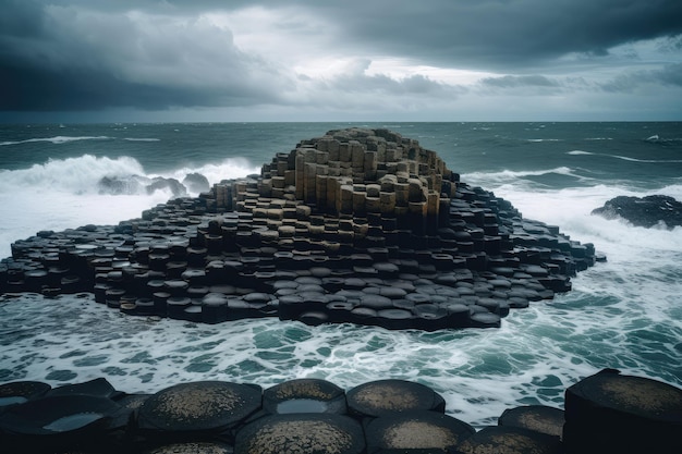 Giants causeway hexagon basalt rock on the sea