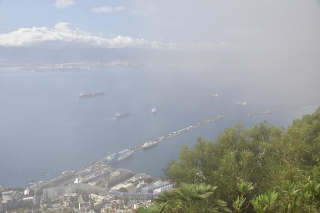 Gibraltar United Kingdom 07 november 2019 Rock of Gibraltar in the fog view over port and straight from the peak