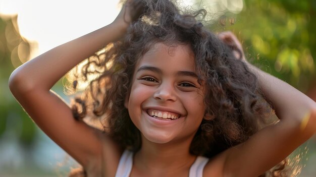 Photo giddy girl twirls her locks