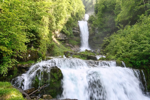 Giessbach Falls east of Lake Brienz in the Bernese Oberland in Switzerland